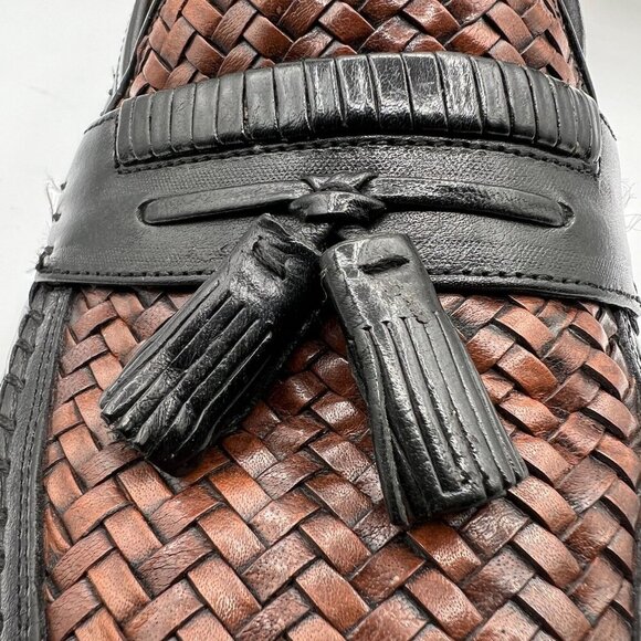 Florsheim Mens 11.5 D Bowman Black Cognac Leather Tassel Weave Loafers Timeless - Picture 8 of 12